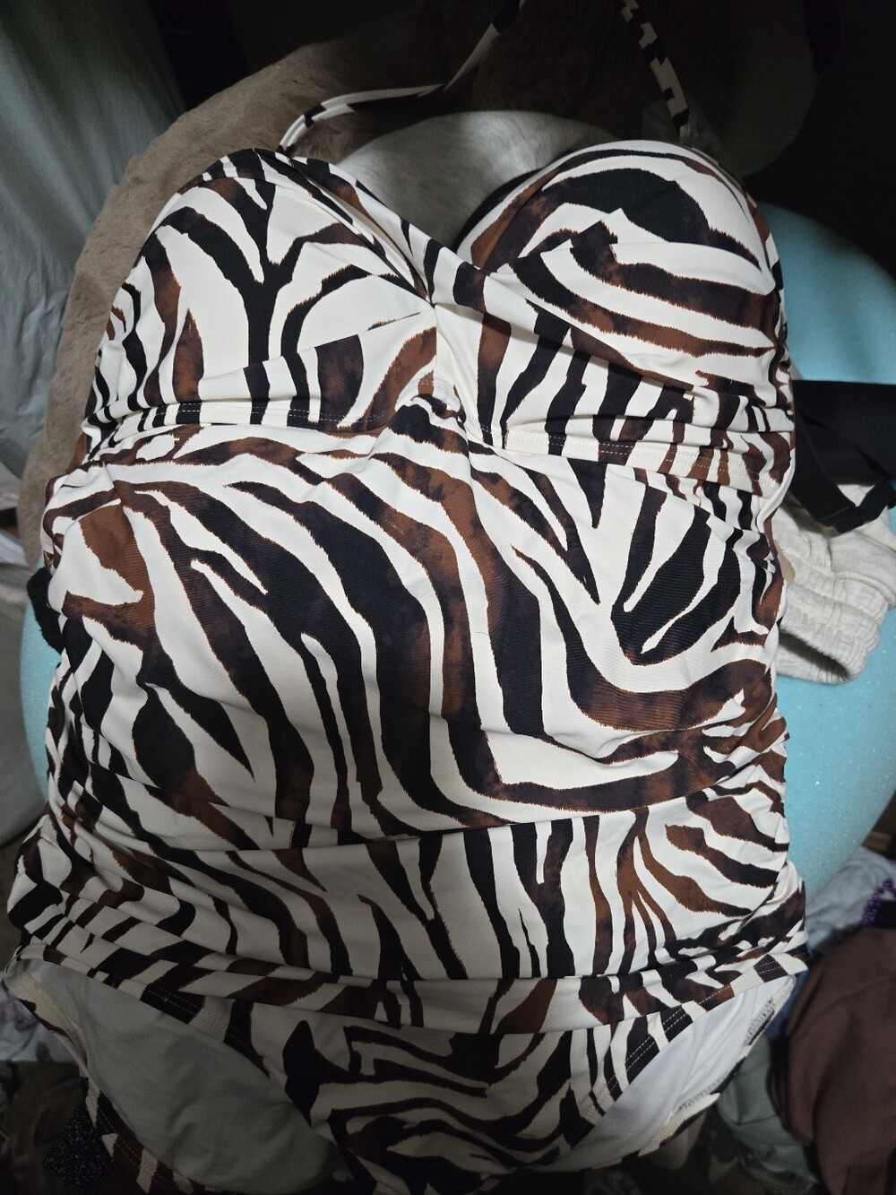 Anne Cole Brown Black White Zebra-Print One-Piece Swimsuit